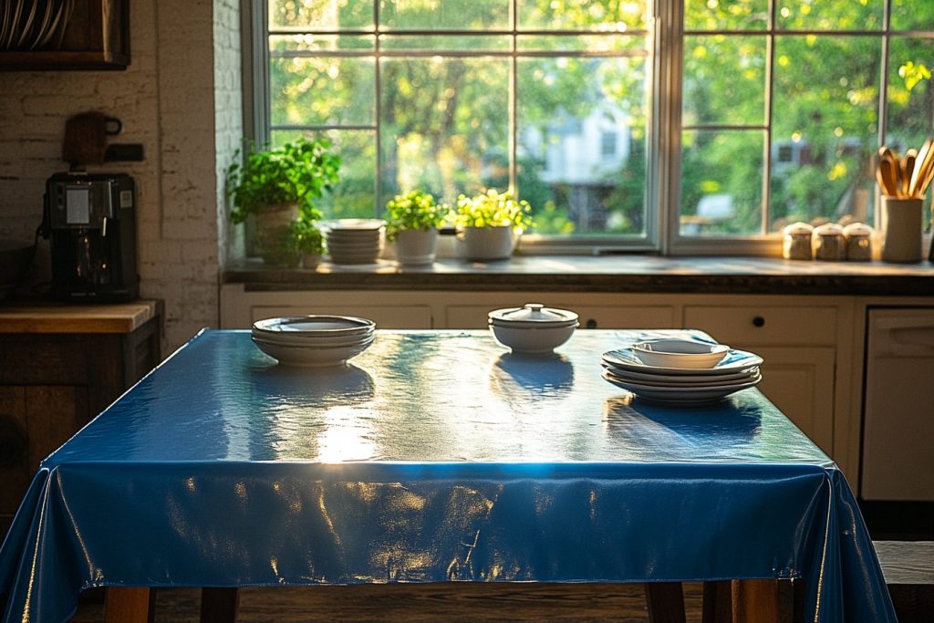Créer une ambiance avec une toile cirée bleue