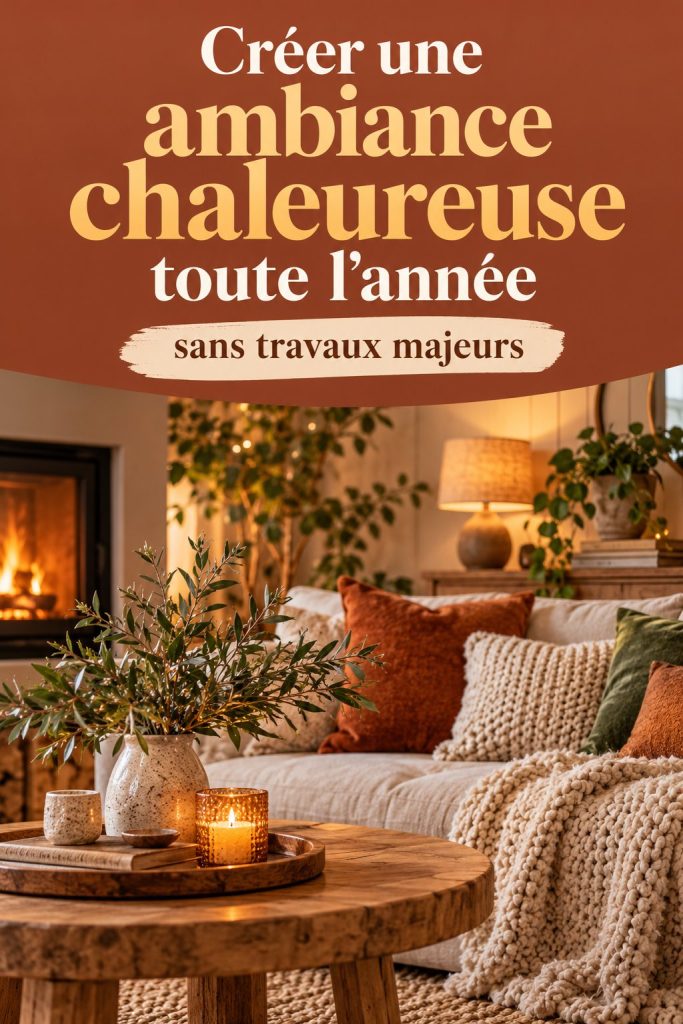 Un salon confortable avec des tons chauds et des matières nobles pour une ambiance chaleureuse.
