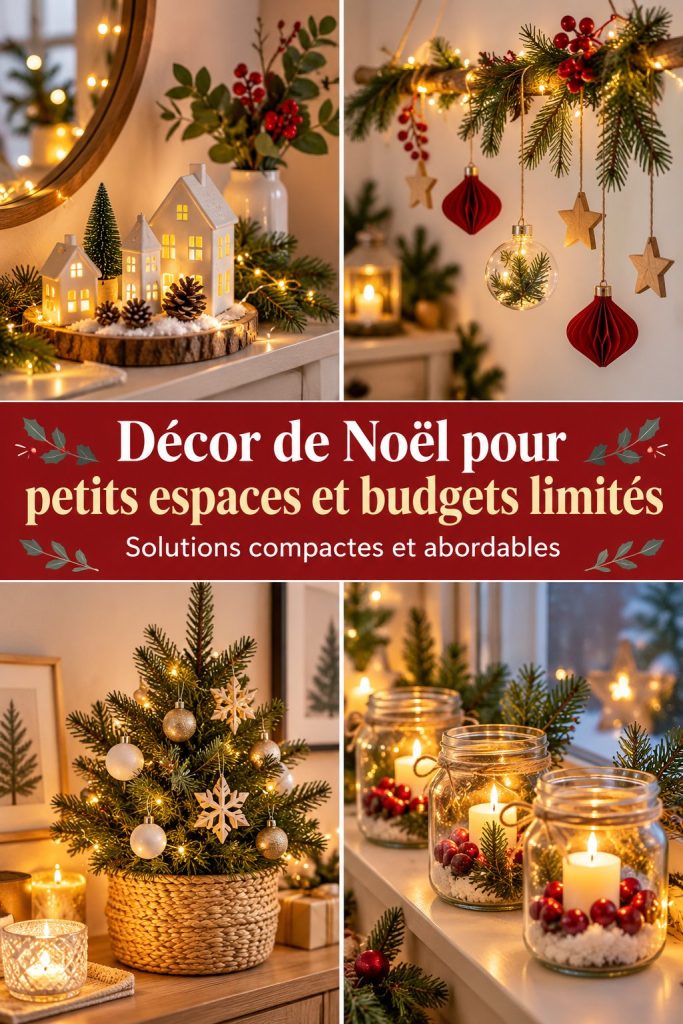 Décor de Noël élégant dans un petit espace avec des éléments modernes et traditionnels