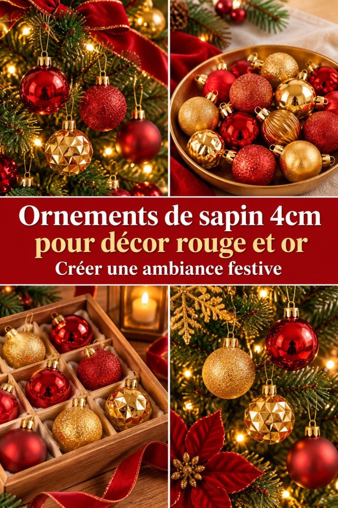 Ornements de sapin de Noël 4 cm en rouge et or, mettant en valeur un décor chaleureux