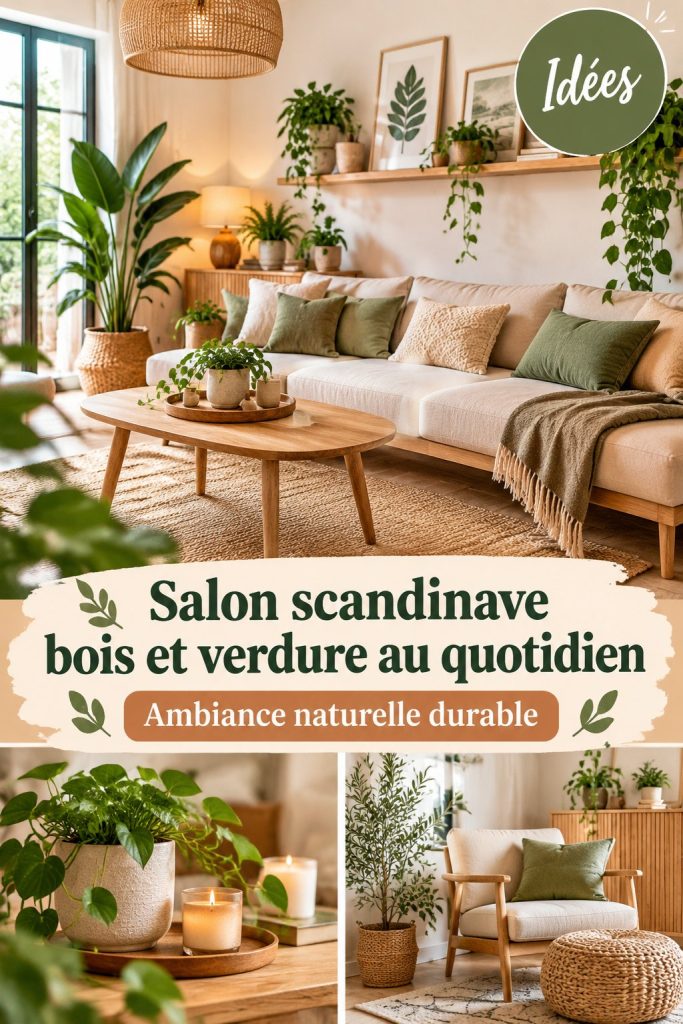 Salon scandinave : bois et verdure au quotidien
